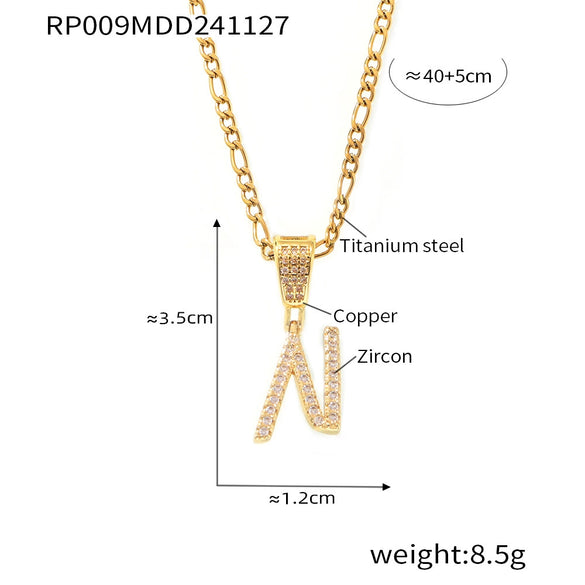 Pendant Necklace Titanium Steel Gold Plated Hip Hop Style With Micro Inlaid Zircon And Letter Pattern