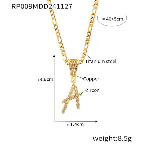 Pendant Necklace Titanium Steel Gold Plated Hip Hop Style With Micro Inlaid Zircon And Letter Pattern