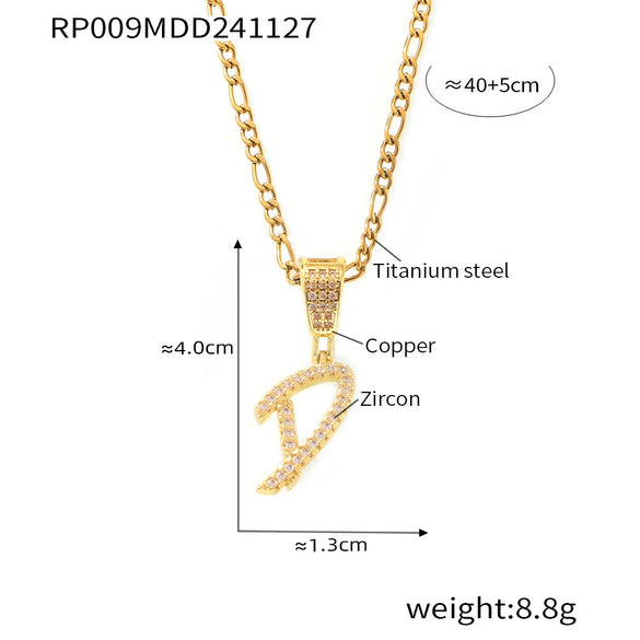Pendant Necklace Titanium Steel Gold Plated Hip Hop Style With Micro Inlaid Zircon And Letter Pattern