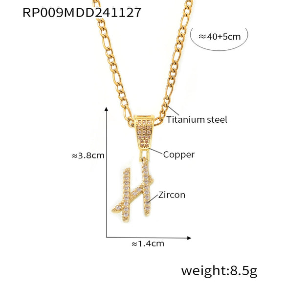 Pendant Necklace Titanium Steel Gold Plated Hip Hop Style With Micro Inlaid Zircon And Letter Pattern