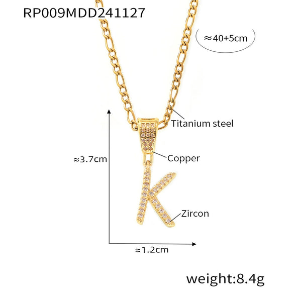 Pendant Necklace Titanium Steel Gold Plated Hip Hop Style With Micro Inlaid Zircon And Letter Pattern