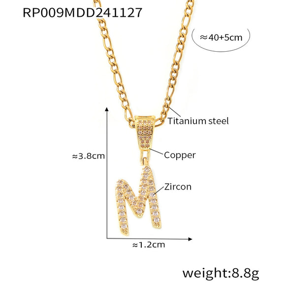 Pendant Necklace Titanium Steel Gold Plated Hip Hop Style With Micro Inlaid Zircon And Letter Pattern