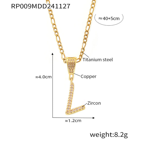Pendant Necklace Titanium Steel Gold Plated Hip Hop Style With Micro Inlaid Zircon And Letter Pattern