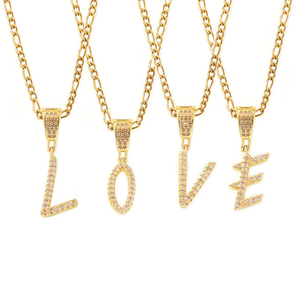 Pendant Necklace Titanium Steel Gold Plated Hip Hop Style With Micro Inlaid Zircon And Letter Pattern