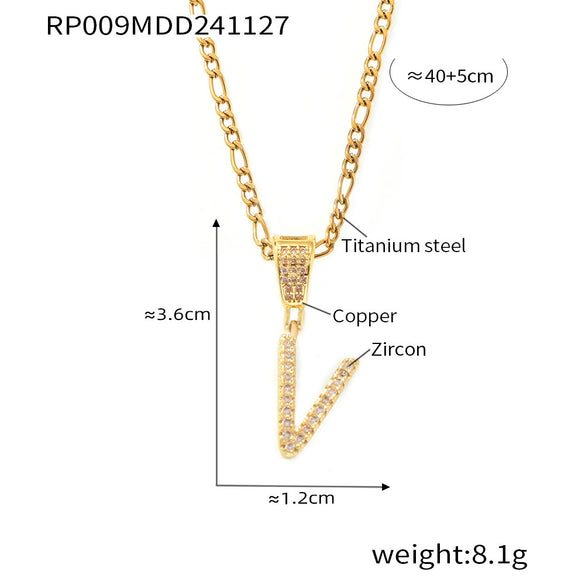 Pendant Necklace Titanium Steel Gold Plated Hip Hop Style With Micro Inlaid Zircon And Letter Pattern