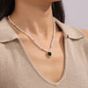 Pendant Necklace 316L Stainless Steel Gold Plated Peach Heart Inlaid Zircon Imitation Pearl Geometric Design
