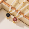 Pendant Necklace 316L Stainless Steel Gold Plated Peach Heart Inlaid Zircon Imitation Pearl Geometric Design