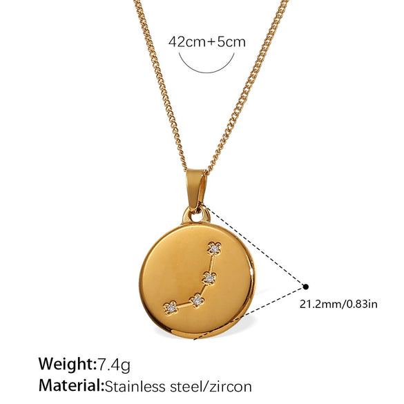 Pendant Necklace 316L Stainless Steel Inlaid Zircon Round Constellation Electroplating For Women