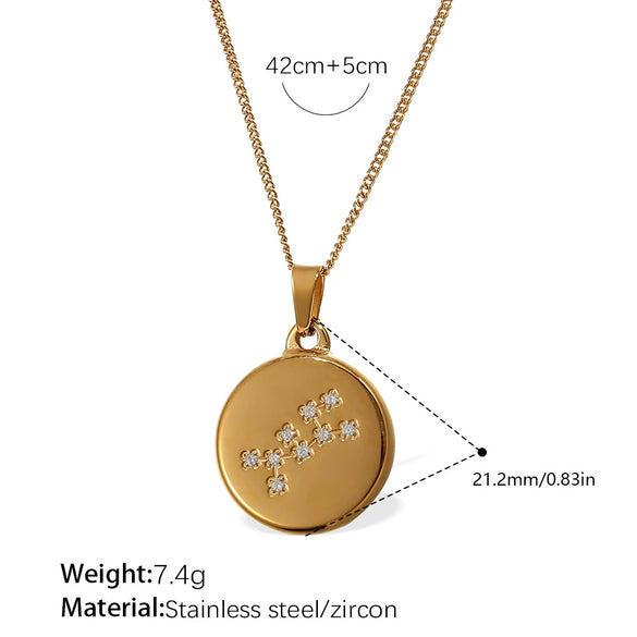 Pendant Necklace 316L Stainless Steel Inlaid Zircon Round Constellation Electroplating For Women