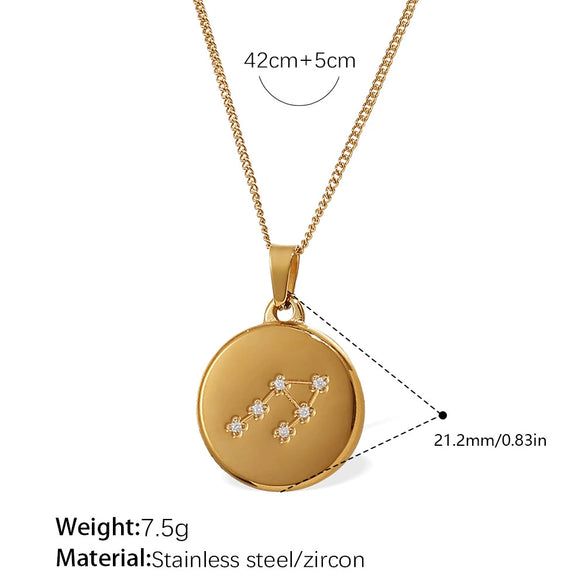 Pendant Necklace 316L Stainless Steel Inlaid Zircon Round Constellation Electroplating For Women