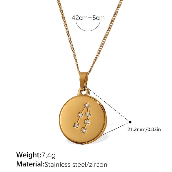 Pendant Necklace 316L Stainless Steel Inlaid Zircon Round Constellation Electroplating For Women