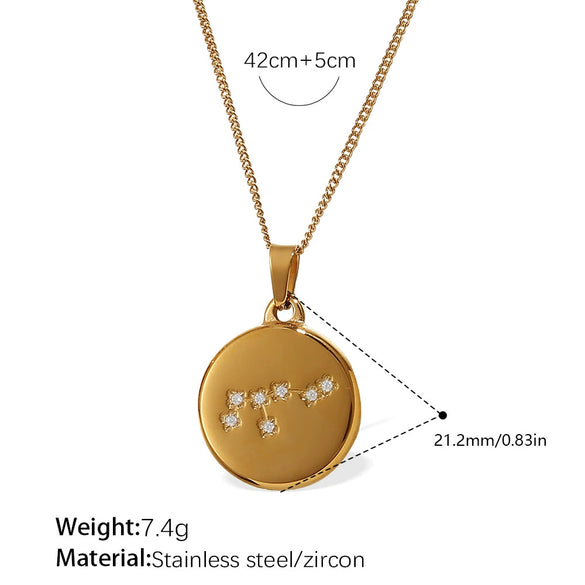 Pendant Necklace 316L Stainless Steel Inlaid Zircon Round Constellation Electroplating For Women