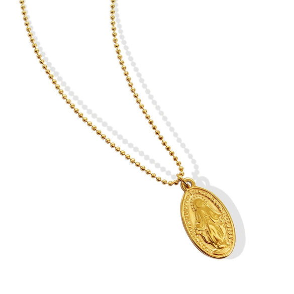 Pendant Necklace 316L Stainless Steel 18K Gold Plated Retro Portrait Oval Geometric Style Jewelry