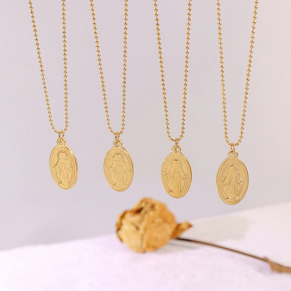 Pendant Necklace 316L Stainless Steel 18K Gold Plated Retro Portrait Oval Geometric Style Jewelry