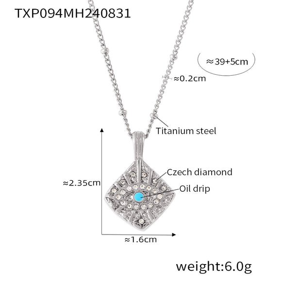 Pendant Necklace Titanium Steel Magic Eye Diamond Block Pvd Plated 18K Gold For Women