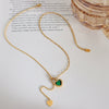 Pendant Necklace 316L Stainless Steel Mixed Gem Inlay Heart Geometric Tassel Adjustable French Lace Red And Green Zircon