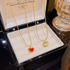 Pendant Necklace Titanium Steel Mixed Gem Inlay Heart Pattern Dripping Oil Design For Women