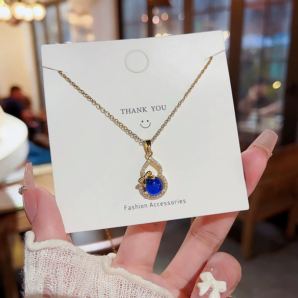 Pendant Necklace Titanium Steel Mixed Gem Inlay Heart Pattern Dripping Oil Design For Women