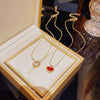 Pendant Necklace Titanium Steel Mixed Gem Inlay Heart Pattern Dripping Oil Design For Women