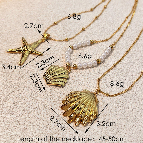 Pendant Necklace Titanium Steel Ocean Style Retro Minimalist Ushaped Electroplated Starfish Shell