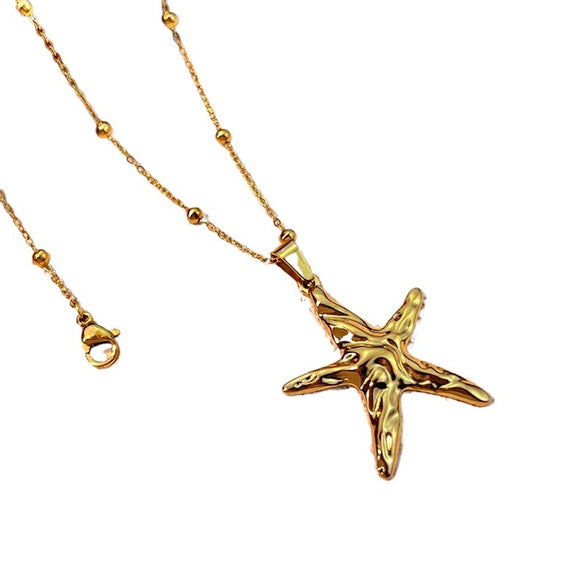 Pendant Necklace Titanium Steel Ocean Style Retro Minimalist Ushaped Electroplated Starfish Shell