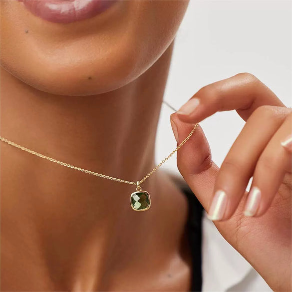 Pendant Necklace Titanium Steel Organic Glass Geometric Simple Women's O Word Chain