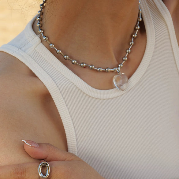 Pendant Necklace Titanium Steel Round Beads Geometric Electroplated For Women