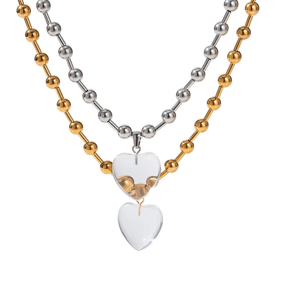 Pendant Necklace Titanium Steel Round Beads Geometric Electroplated For Women
