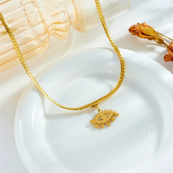 Pendant Necklace Titanium Steel Twist Chain Electroplating Light Luxury Retro Diamond Eye Style For Women