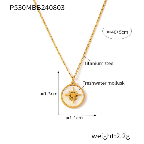 Pendant Necklace 316L Stainless Steel Water Shell Retro Star Geometric Light Luxury Electroplated