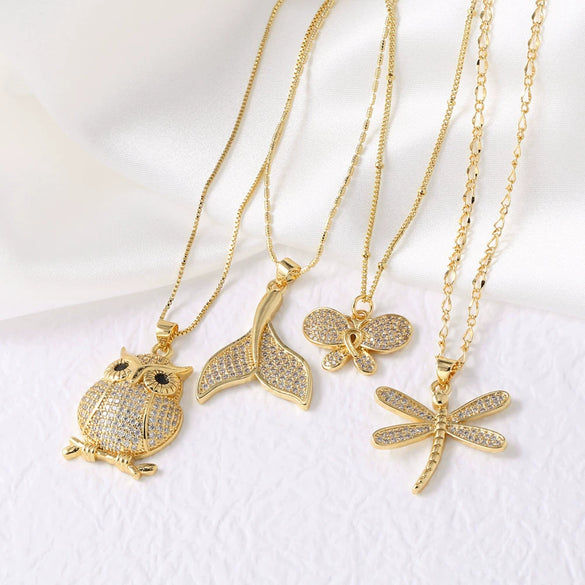 Pendant Necklace Unisex Copper Geometric Minimalist Electroplated With Butterfly Owl Dragonfly Design