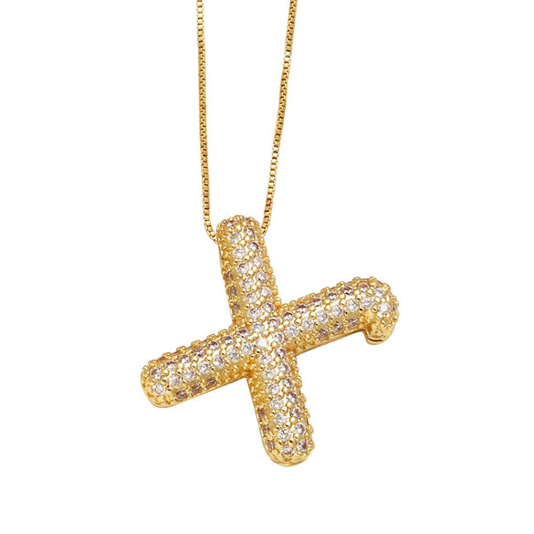 Pendant Necklace With Geometric Style Copper Pendant And Box Chain Electroplated With Zirconium And English Letters