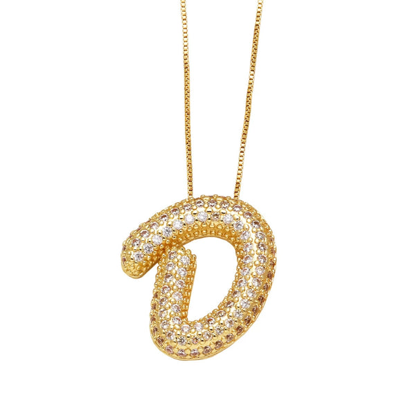 Pendant Necklace With Geometric Style Copper Pendant And Box Chain Electroplated With Zirconium And English Letters