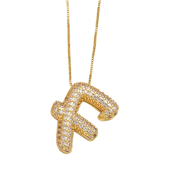 Pendant Necklace With Geometric Style Copper Pendant And Box Chain Electroplated With Zirconium And English Letters