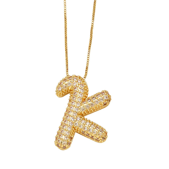 Pendant Necklace With Geometric Style Copper Pendant And Box Chain Electroplated With Zirconium And English Letters