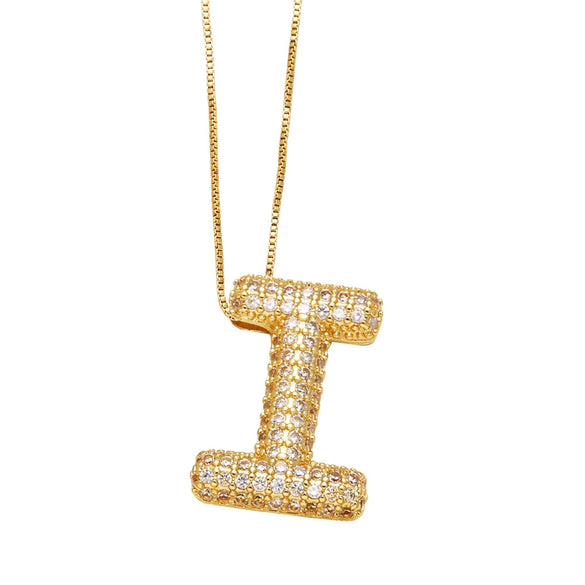 Pendant Necklace With Geometric Style Copper Pendant And Box Chain Electroplated With Zirconium And English Letters