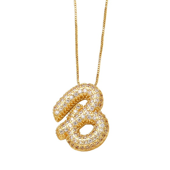 Pendant Necklace With Geometric Style Copper Pendant And Box Chain Electroplated With Zirconium And English Letters