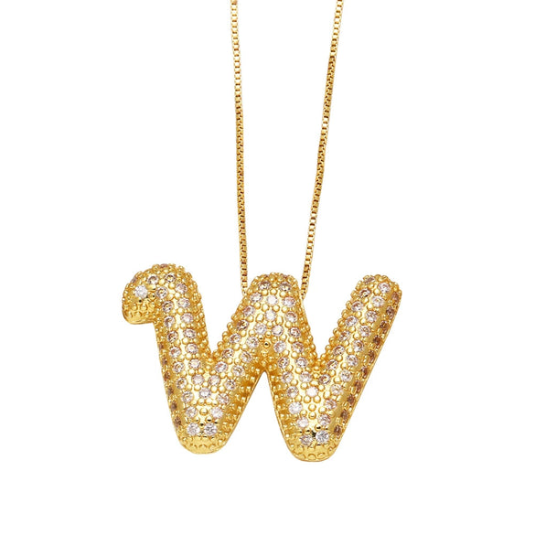 Pendant Necklace With Geometric Style Copper Pendant And Box Chain Electroplated With Zirconium And English Letters