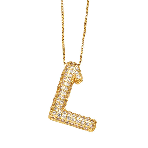 Pendant Necklace With Geometric Style Copper Pendant And Box Chain Electroplated With Zirconium And English Letters