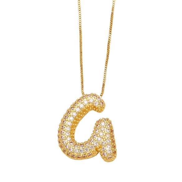 Pendant Necklace With Geometric Style Copper Pendant And Box Chain Electroplated With Zirconium And English Letters