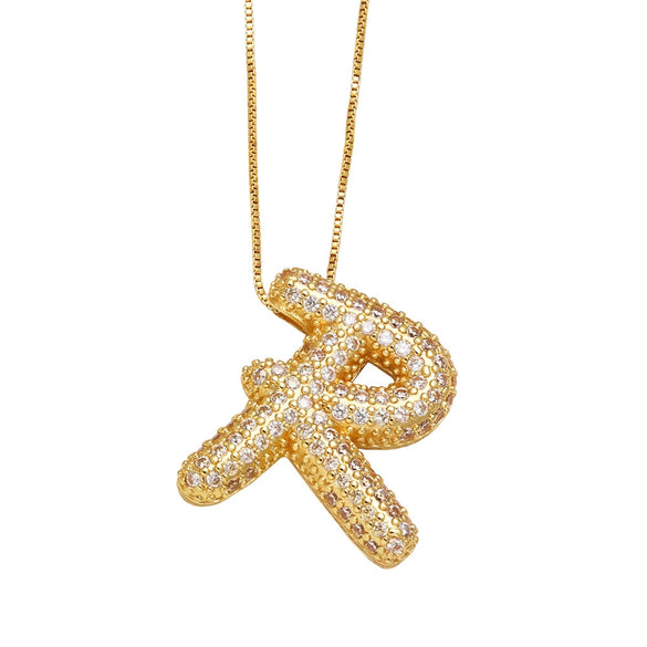 Pendant Necklace With Geometric Style Copper Pendant And Box Chain Electroplated With Zirconium And English Letters