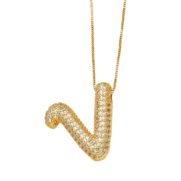 Pendant Necklace With Geometric Style Copper Pendant And Box Chain Electroplated With Zirconium And English Letters