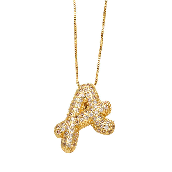 Pendant Necklace With Geometric Style Copper Pendant And Box Chain Electroplated With Zirconium And English Letters