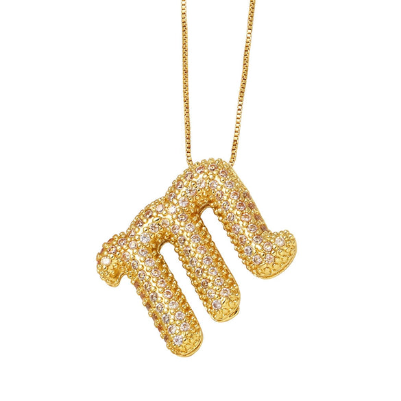 Pendant Necklace With Geometric Style Copper Pendant And Box Chain Electroplated With Zirconium And English Letters