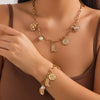 Pendant Necklace Women Iron Chain Alloy Imitation Pearls Geometric Style Electroplating