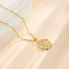 Pendant Necklace Women Princess Avatar Coin Style Copper Plated 18K Gold Titanium Steel With Mixed Gem Inlay And Cartoon Characters Relief Pattern Electroplating
