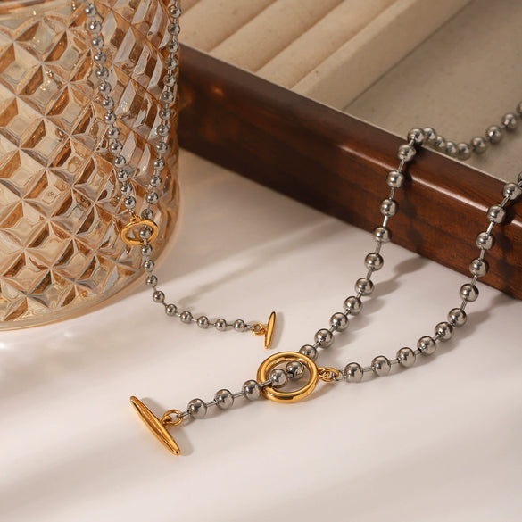 Pendant Necklace Women Stainless Steel And Titanium Steel Ball Chain Geometric Style Electroplating