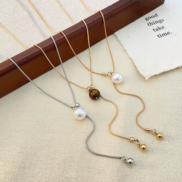 Pendant Necklace Women's Alloy Titanium Steel Geometric Snake Bone Chain Inlaid With Artificial Gemstones Semiprecious Stones Simple Style