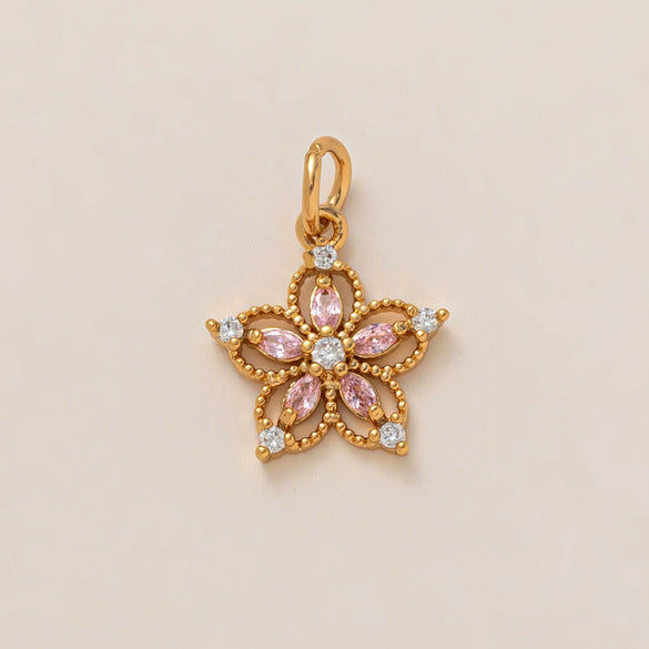 Pendant Necklace Women's Copper Mixed Gemstone Setting Electroplating Ushaped Heart Shape Flower Pattern