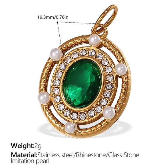 Pendant Necklace Women's 316L Stainless Steel Inlaid Rhinestone And Glass Stone Round With Eight Eyes Pattern Electroplated Light Luxury Fashion Style